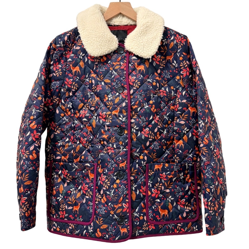 Talbots Woodland Ditsy Quilted Jacket Womens M Floral Sherpa Collar - Picture 4 of 11